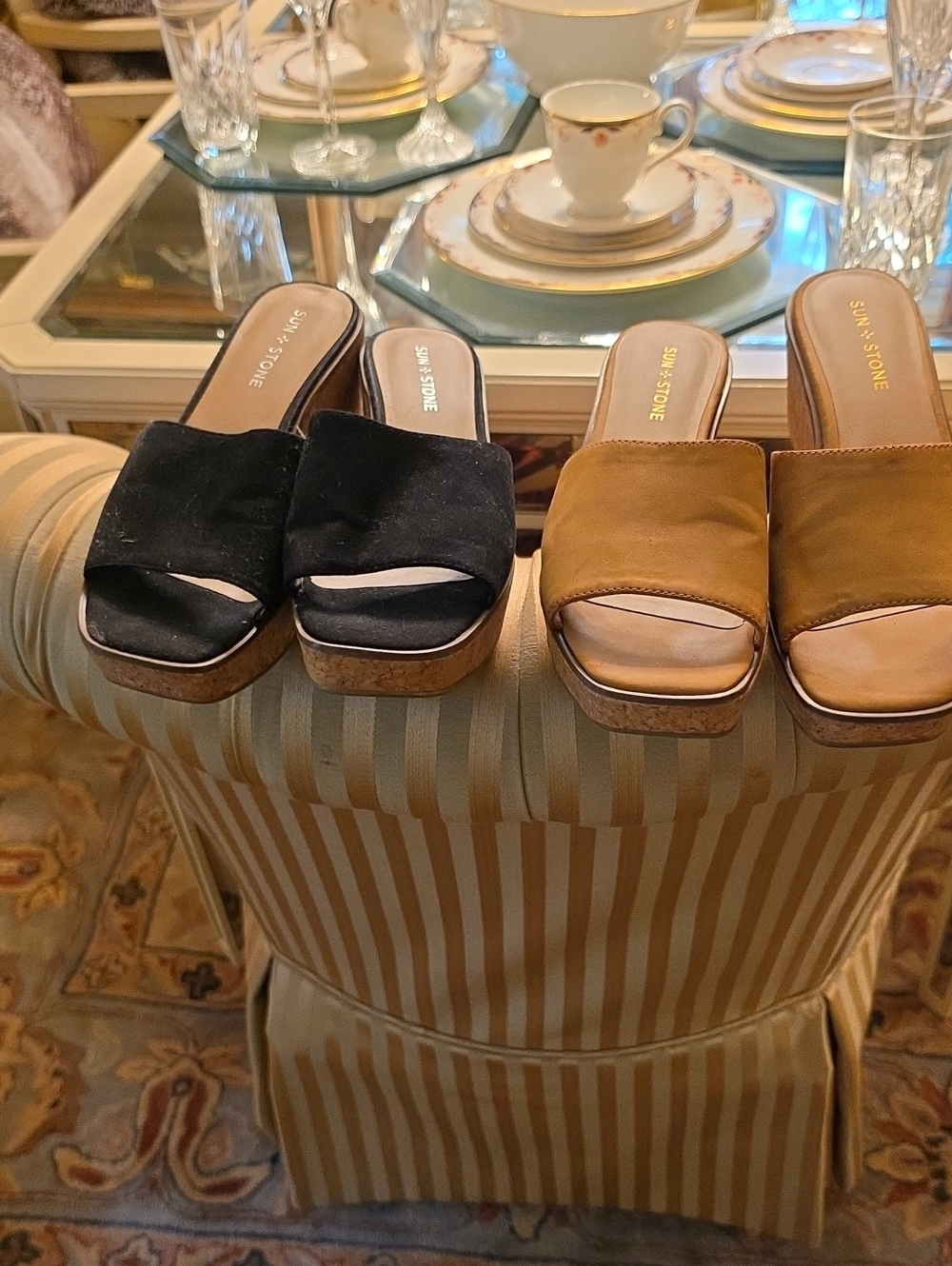 Sun + Stone Black and Brown Platform Slide Mules Price Is For 2 Prs.